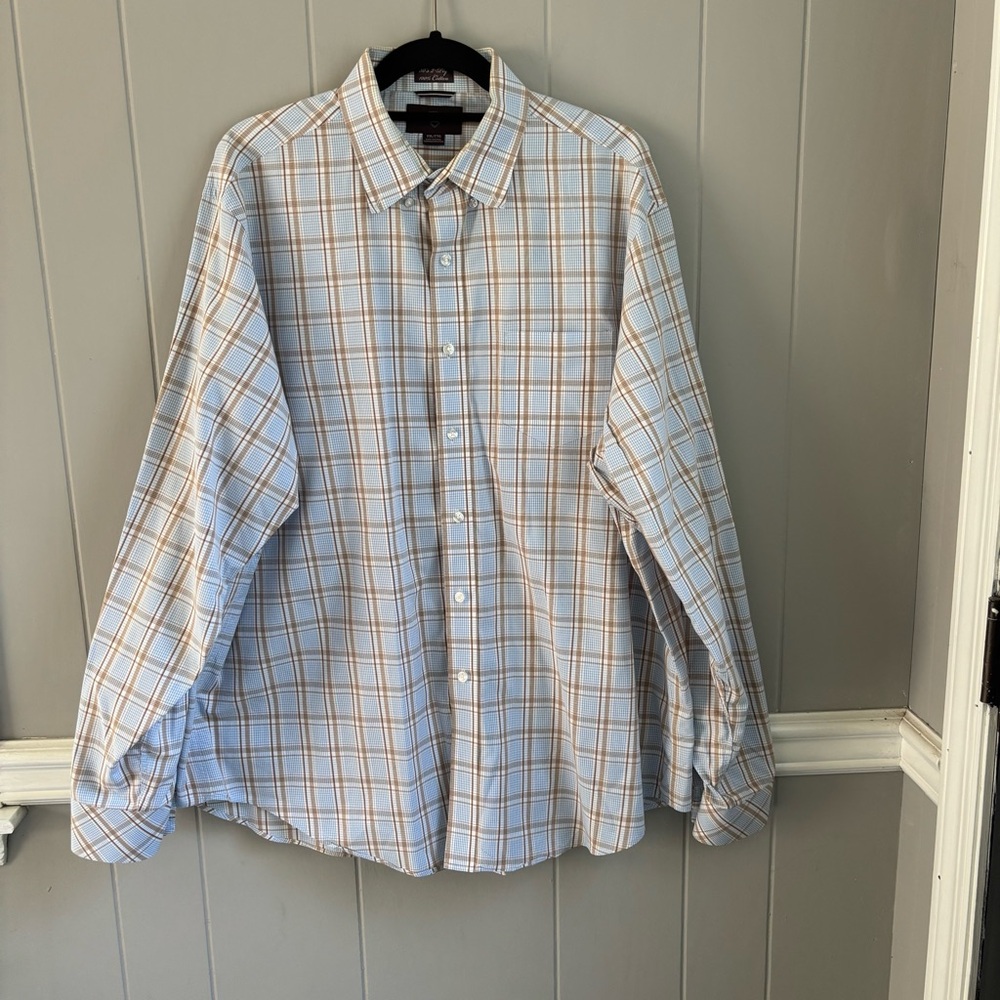 Black Brown 1826 Men’s Blue and Brown Casual Button Down Long Sleeve Shirt.